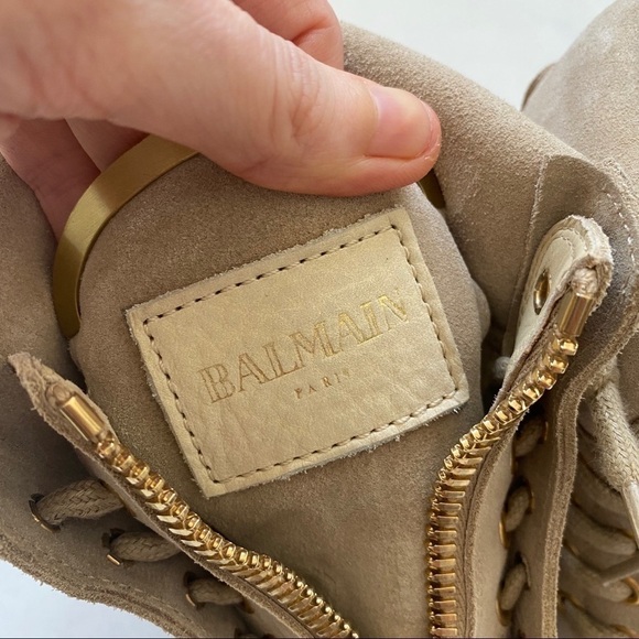 Balmain Beige Tia Suede Grommet Ankle Boots 38.5 - Picture 4 of 9